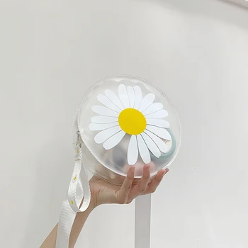 

NEW Original Design Fashion Transparent Daisy Round Bag Elegant PVC Shoulder Bag Crossbody Bag Width 19cm Height 19cm
