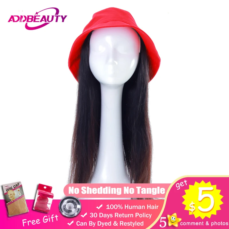 Red Bucket Baseball Cap Wig Hat Natural Connect Color Brazilian
