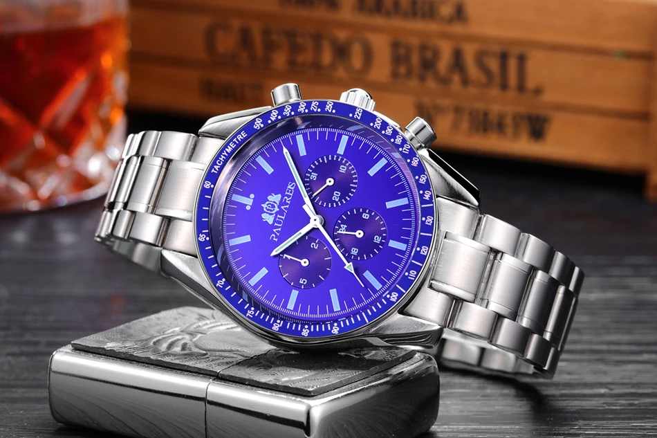 Automatski automatski vjetar mehanički svjetleći nehrđajući čelik plava kava smeđa brzina muškarci_voghion.com