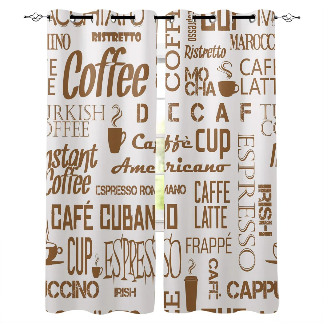 Coffee Cup Word Brown Beans Bedroom Kitchen Window Curtains Curtains For Living Room Decorative Items Curtains Aliexpress