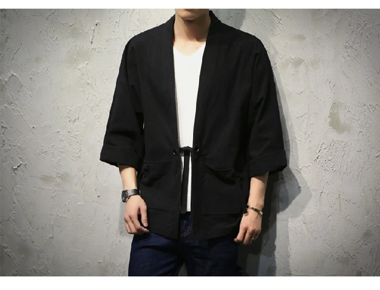 Мужская китайская футболка кунг-фу традиционное кимоно льняной халат Hanfu платье Тан костюм куртки Свободная блуза юката футболка Топы Азиатский наряд