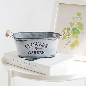 

1Pc Vintage Iron Bucket Succulent Flower Pot Creative Decorative Bucket European Style Bucket Silver 21x11.5x9.7cm