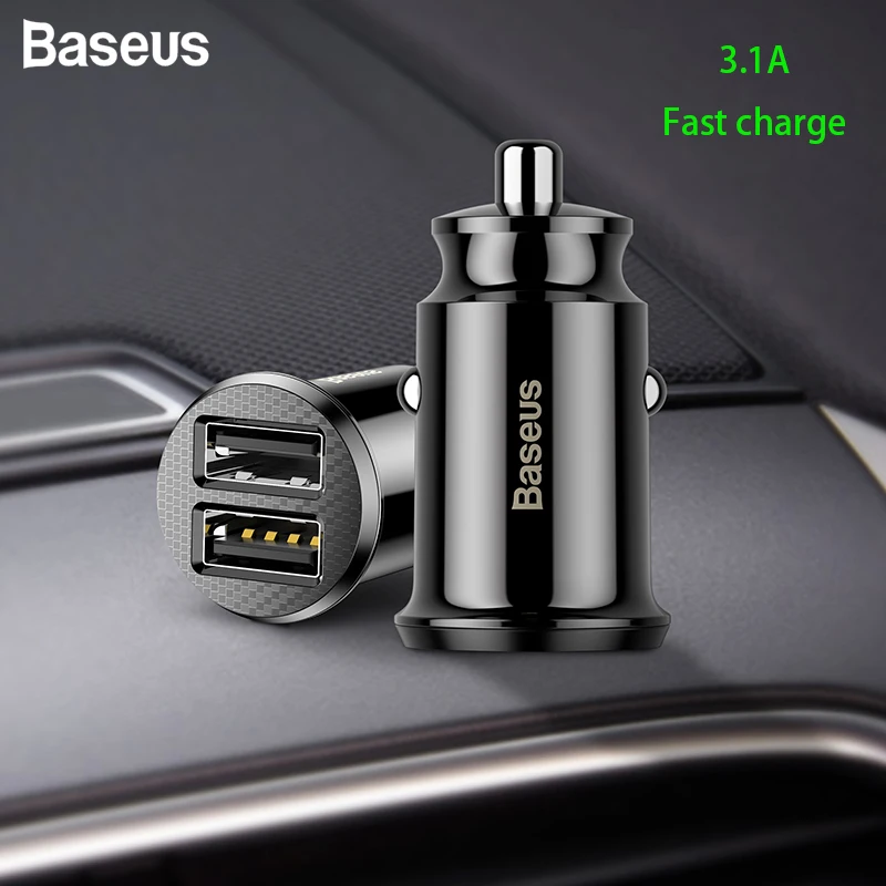 Baseus Mini Dual USB Автомобильное зарядное устройство 5 В 3.1A Быстрая зарядка 2 порта USB телефон автомобильное зарядное устройство адаптер для мобильного телефона планшета автомобильное зарядное устройство