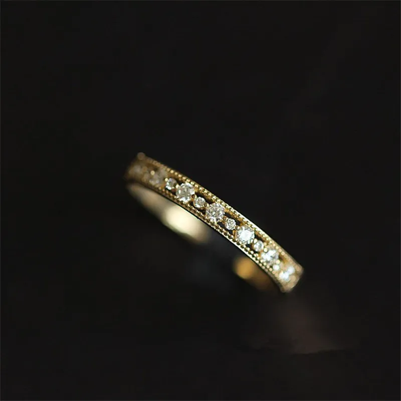 Silver rings Silver ring Gold plated rings Gold plated silver ring Silver plated ring Gold rings 925 Sterling Silver Plating 14k Gold Japanese Retro Simple Pav&eacute; Crystal Hollow Ring Women Light Luxury Party Jewelry Accessories