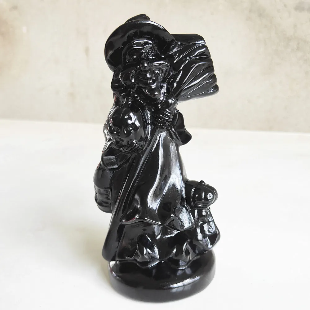 

Hand Carved obsidian quartz witch Natural crystal black obsidan Witcher Reiki Healing love Gift
