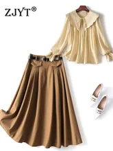 

Elegant Women Spring Dress Suit 2022 Fashion Designer High Waisted Midi Skirt and Blouse Sets for Ladies 2 Piece Casual Outfits