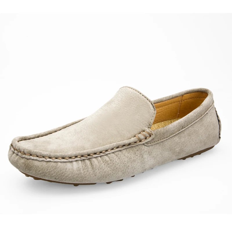 

2019 New Spring Men's Peas Shoes Leather Man Loafers Non-Slip Casual Shoes Breathable Driving Men's Shoes Khaki Gray %