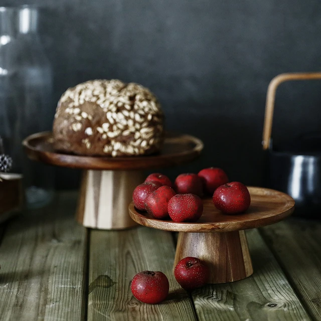 1 assiette à dessert ronde en bois, assiette à gâteau en bois, plateaux de  service de nourriture créatifs, plateau de collation de fruits à dessert en