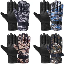 1 Pair Winter Warm Ski Anti Slip Gloves Windproof Camouflage Snow Mittens Five Finger Outdoor Sports Cycling Glove Inner Velet