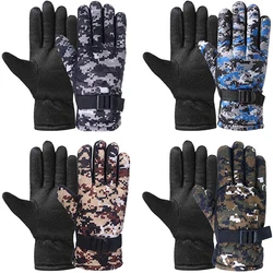 1 Pair Winter Warm Ski Anti Slip Gloves Windproof Camouflage Snow Mittens Five Finger Outdoor Sports Cycling Glove Inner Velet