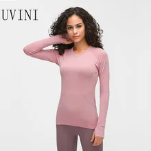 Высокая эластичность бесшовные спортивные рубашки с длинным рукавом для женщин o-образным вырезом выдалбливают топы для фитнес-тренировки Твердые сетки тренажерный зал Джерси