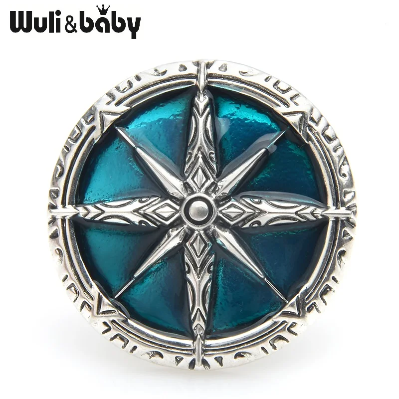 blue Wuli& baby, Ретро Броши в виде серебряной и золотой звезды для женщин и мужчин, синяя коричневая круглая брошь на булавке для банкета - Окраска металла: blue
