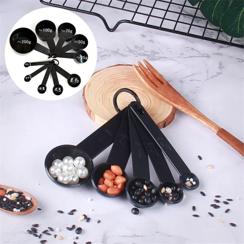 

Kitchen Accessories Cooking 5/10Pcs Black Plastic Measuring Spoon and Measuring Cups Kitchen Gadgets Tools Baking Accessories