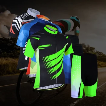 

Summer Men Two-piece Cycling Clothes Breathing Quick-drying Short Sleeve Zipper Top High Waist Shorts 2020 NEW