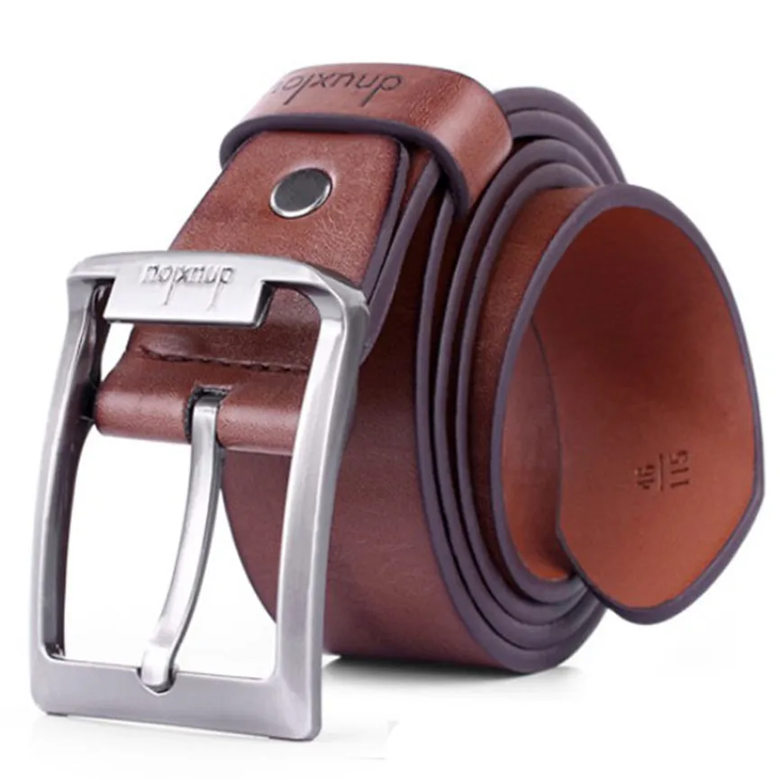 New Men Cow Genuine Leather Casual Single Prong Belt Business Dress Metal Buckle 