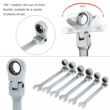 

6pcs Spanner Adjustable Combination Wrench Ratcheting Gear Chrome Vanadium Steel