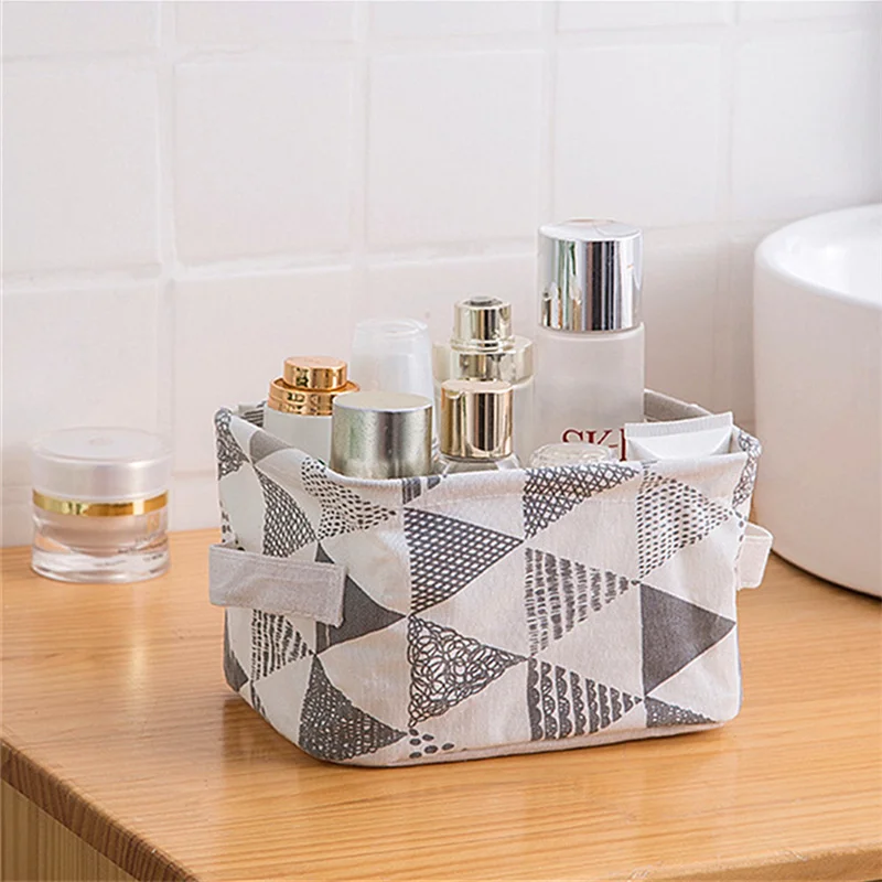 

Foldable Sundries Storage Basket Modern Printing Cosmetics Container Multifunction Cotton Linen Laundry Basket Desktop Organizer