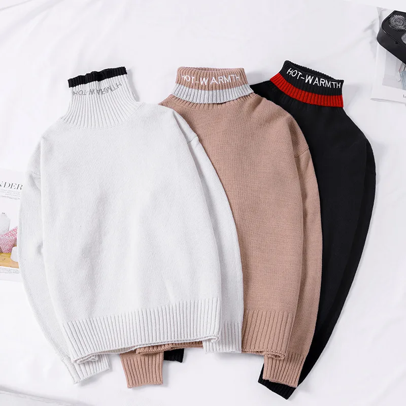 Pull Homme Hiver зимний мужской свитер с вышитыми буквами и высоким воротом, мужской свитер, тонкий теплый мужской пуловер, Повседневный шерстяной мужской свитер
