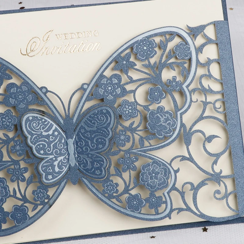 50pcs Butterfly Elegant Laser Cut Wedding Invitation Card Business Greeting Card Customized Wedding Decoration Party Supplies