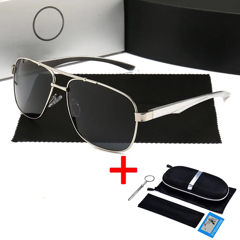 Мужские солнцезащитные очки, брендовые, дизайнерские, Mercede, мужские, поляризационные, для вождения, солнцезащитные очки, алюминий, магний, квадратные, солнцезащитные очки, oculos de sol 1046 - Цвет линз: SILVER-Zip Box