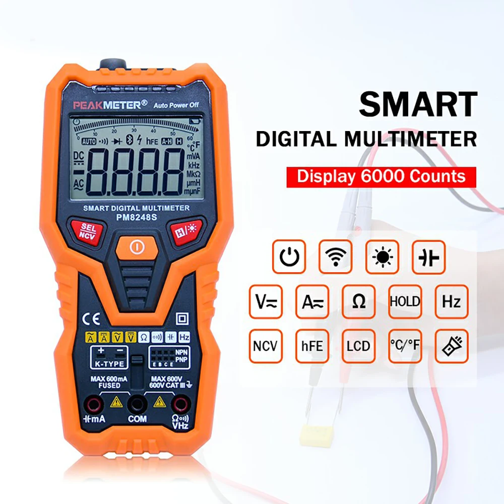 PEAKMETER PM8248S Профессиональный Умный Цифровой мультиметр Вольтметр с частотой NCV
