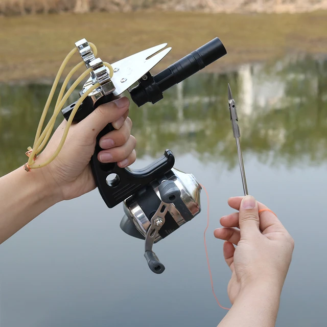 New Fishing Set Slingshot Hunting Catapult Suit Outdoor Shooting Fishing  Reel + Darts Protective Gloves Flashlight Tools - AliExpress