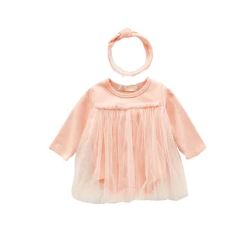 

infant Jumpsuit autumn paragraph long-sleeved leotard female baby sweet wave point gauze package fart Newborn Romper clothes