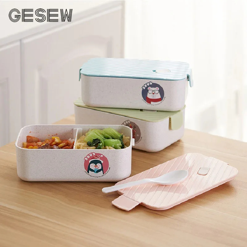 

GESEW Cartoon Lunch Box 1000ml / 1300ml Large Capacity Sealed Bento Box Wheat Fiber Student Children Leakproof Food Container