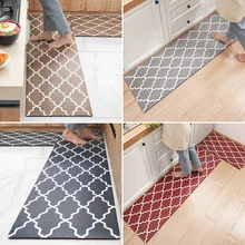 Tapis à bande en PVC de Style nordique, 1 pièce, pour sol de cuisine, ménage, imperméable à l'huile, en cuir épais, tapis géométrique gris 
