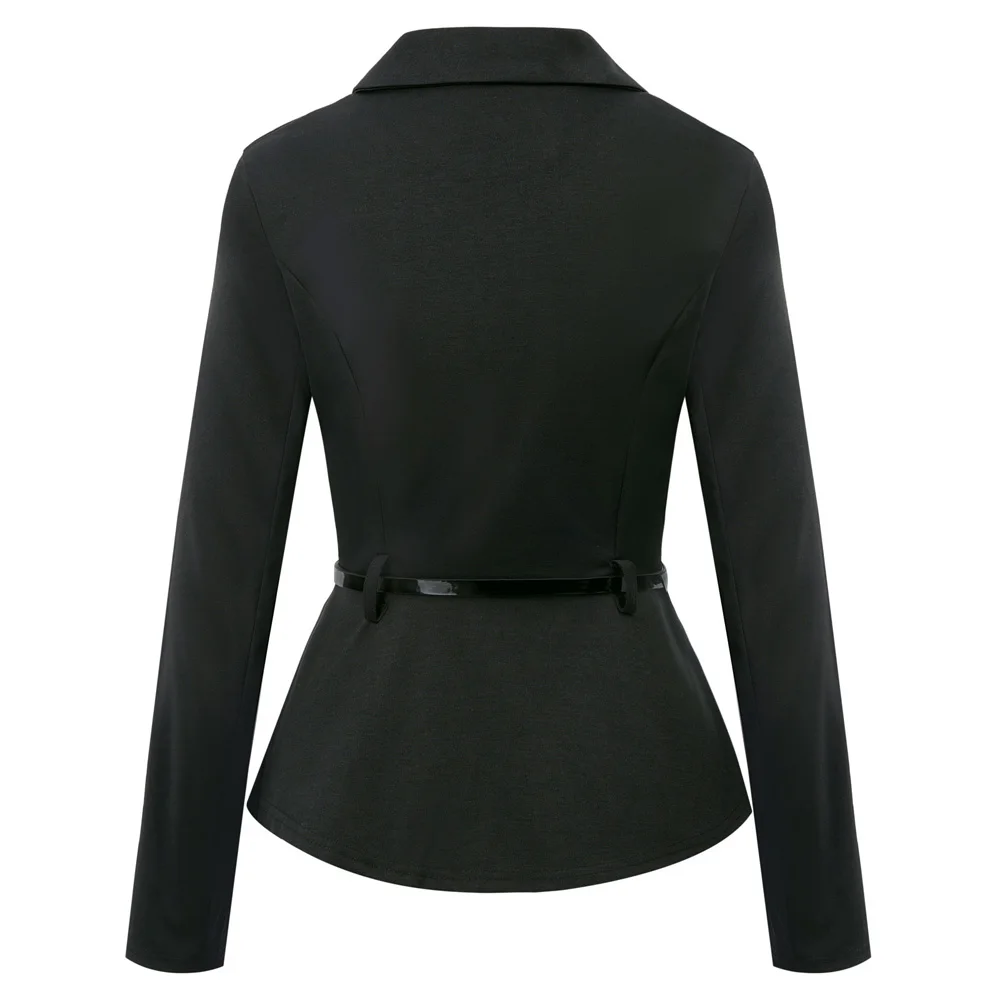 Бизнес женщин пояса для пальто slim fit с длинным рукавом тупым отворотом две кнопки работы элегантные дамы пальто