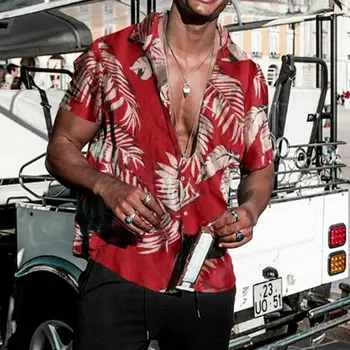 

2019 New Summer Mens Short Sleeve Beach Hawaiian Shirts Cotton Casual Floral Shirts Regular Plus Size 3XL Mens clothing Fashion