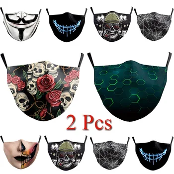 

2Pcs Fashion Rose flower Proof Bacteria Mask Adult Face Fabric Masks Skull Mouth Cover Reusable Protection Dust Washable Masks