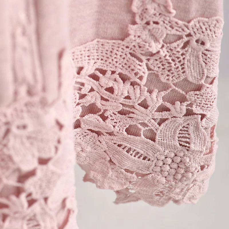 Z6803 Artistic lace lace round collar short sleeves thin gentle sweater women