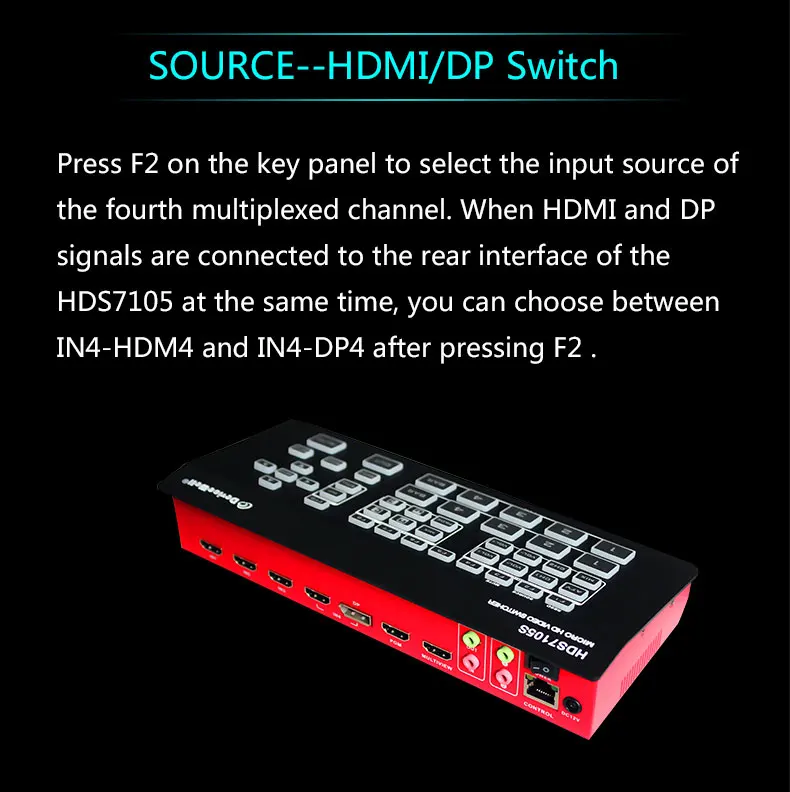 5chHDMIスイッチャー　HDS7105 Devicewellhdビデオ5chスイッチャー4ch-hdmi-ヘッドは1ch-dp