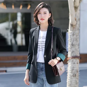 

Women Korean Single Button Long Sleeve Formal Blazers Suits Jacket Office Lady Elegant Bussiness Casual Plus Size Coat Outerwear