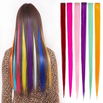 

1pc 55*3CM Long Straight Color Hair Piece Highlight Rainbow Hair Extension Clip Synthetic Braider DIY Personalized Styling Tool