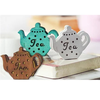

Wooden Retro Teapot Shaped Business Card Holder Wholesale Message Clip Stickers Wedding Party Decoration