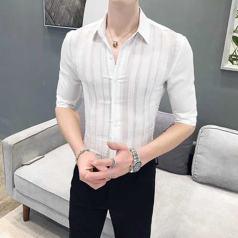 British Style Summer Men White Shirt Tuxedo Brand New Half Sleeve Mens Shirts Dress Slim Fit Night Club Striped Blouse Men Aliexpress Men S Clothing