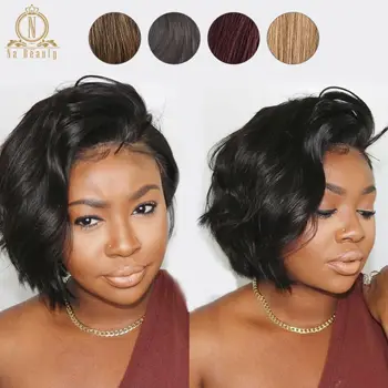 13x6 Lace Front Human Hair Short Bob Wigs Pixie Cut Ombre Color 1B 27 613 Blonde Black Straight For Women Brazilian Remy Hair 1