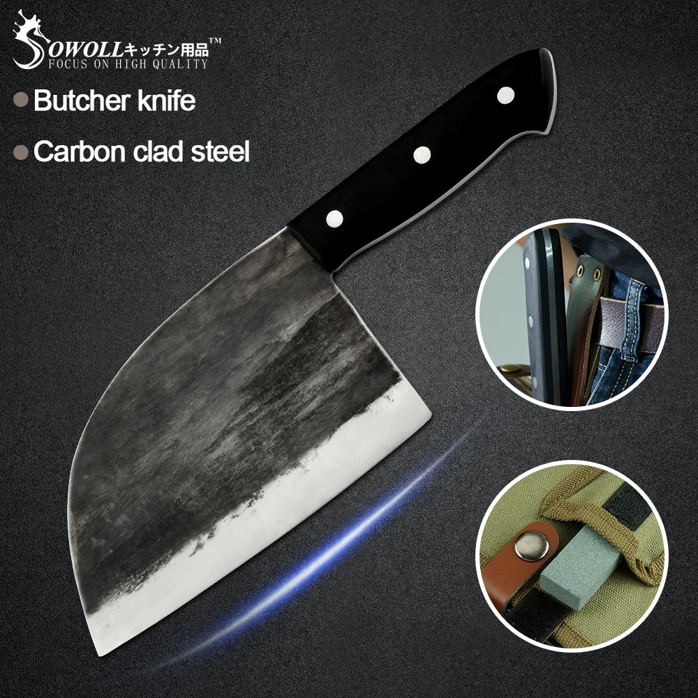 

Sowoll 6.5'' Handmade Forged Kitchen Knife Butcher Chef Knife High Carbon Clad Steel Slicing Knife Full Tang Handle Kitchen Tool