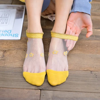 

Short Women Socks For Summer 2020 Sexy Hollow Out Mesh Flowers Sock Elasticity Thin Transparent Sock Female