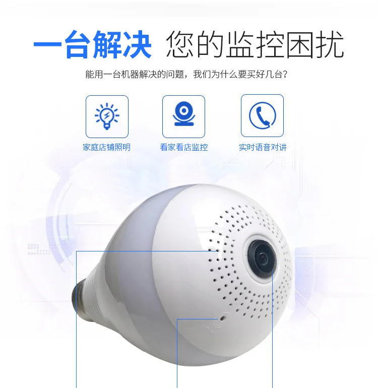 High-definition Panoramic Camera LED Voice Bulb Feature Smart Surveillance Bulb Wireless WiFi Monitor Globe