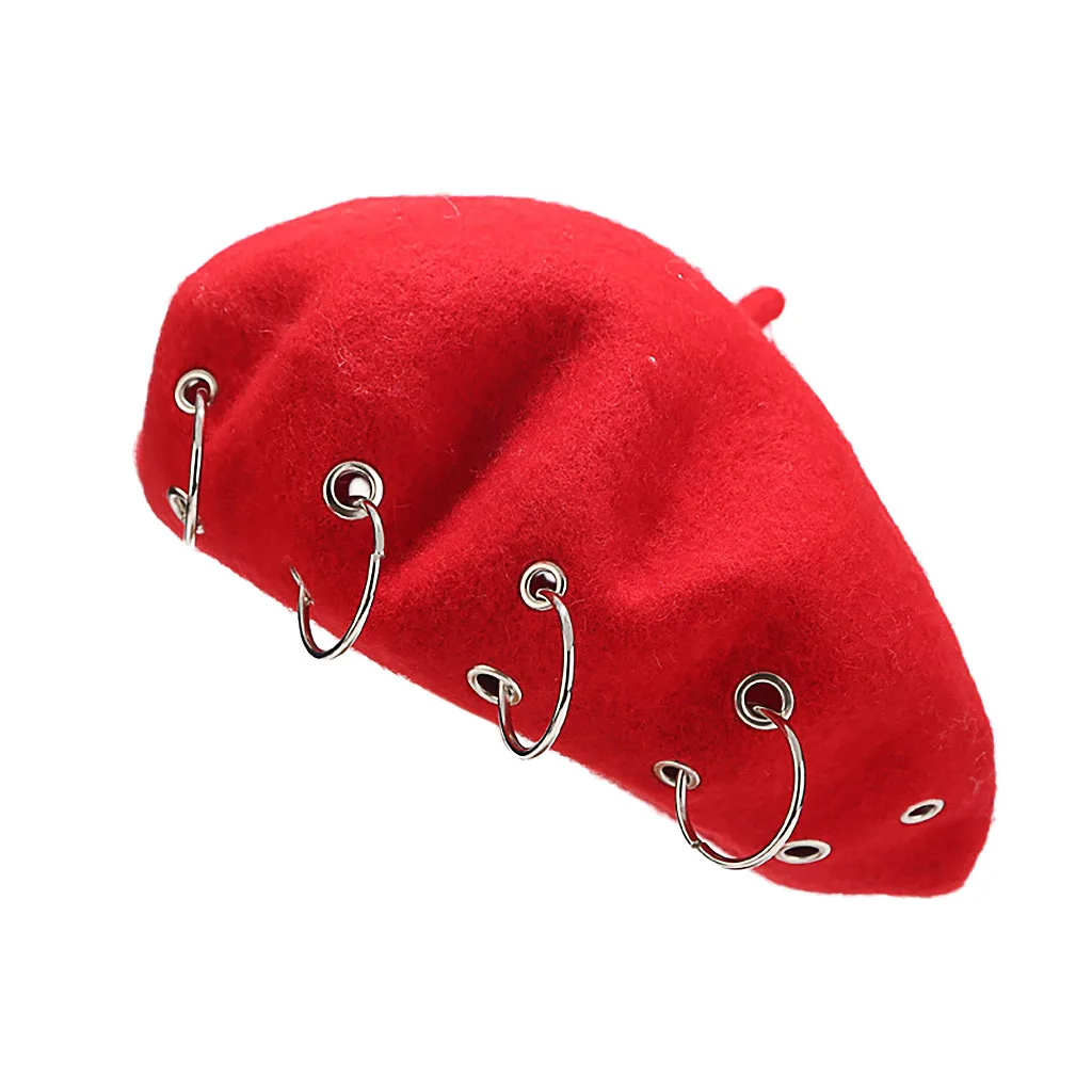 Модный берет шапка женская однотонная железное кольцо милые винтажные живописные Шапки Берет шапки Кепка элегантная французская шляпа женская шапка - Цвет: Красный