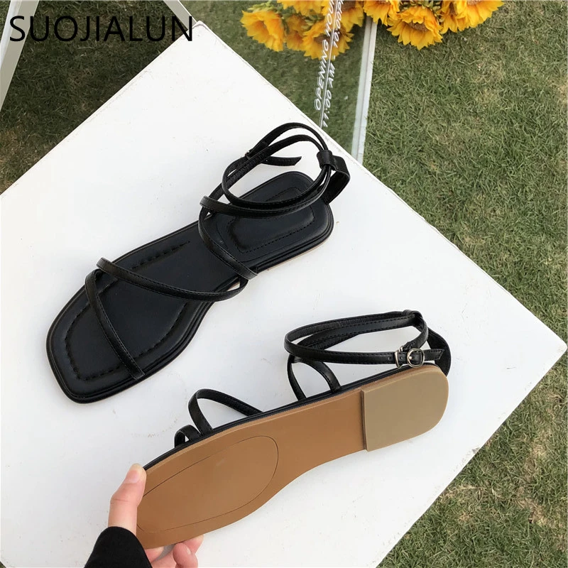 Women Sandals Flat Heel Narrow Band Back Strap Summer Gladiator Shoes Ladies Casual Slides women sandals women flats comfortable sandals