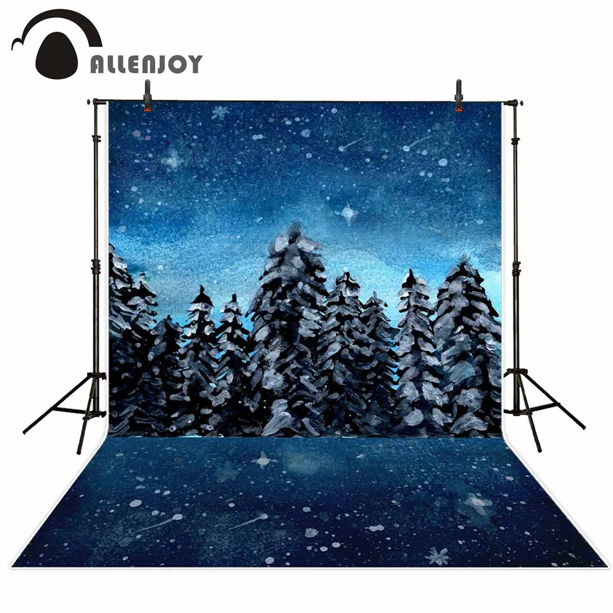 

Allenjoy photographic backgrounds winter christmas pine tree midnight blue snowflake light backdrop photophone photobooth studio