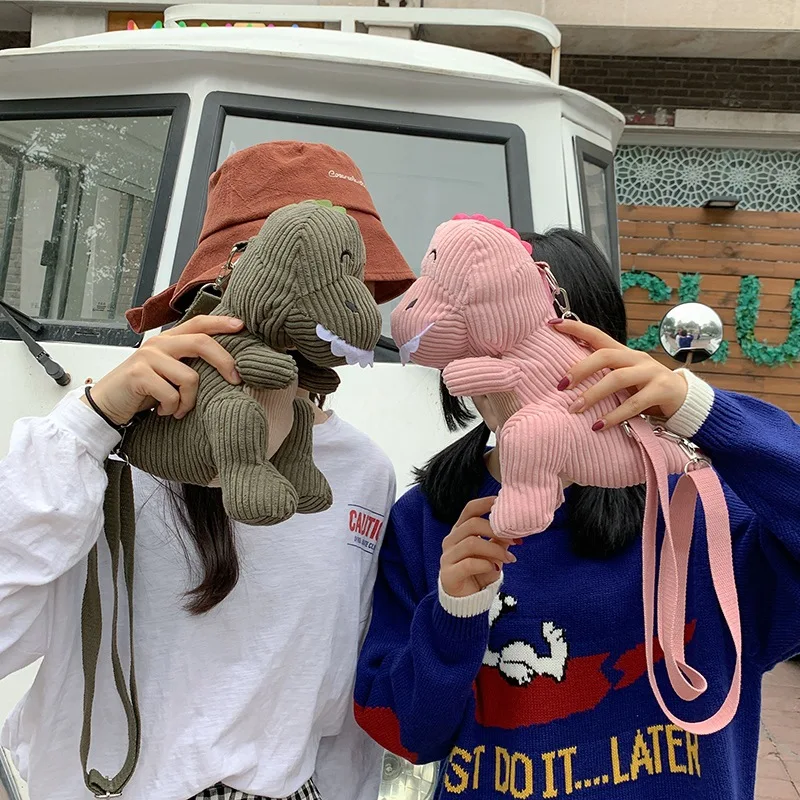 

Cartoon Cute Dinosaur Corduroy Bag Women's 2019 Autumn And Winter New Style Japanese-style Versatile INS Crossbody/shoulder Bag