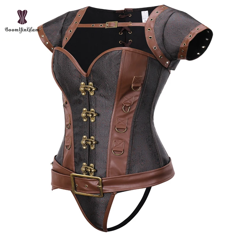 Gothic Women's Vintage Bustiers Corsets Suit Brocade Steel Boned