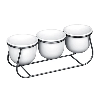 

2020 New Combination Flower Pot Iron Frame with 3pcs Ceramic Mini Flower Pots Succulent Planter Pots Set for Desktop Gardening