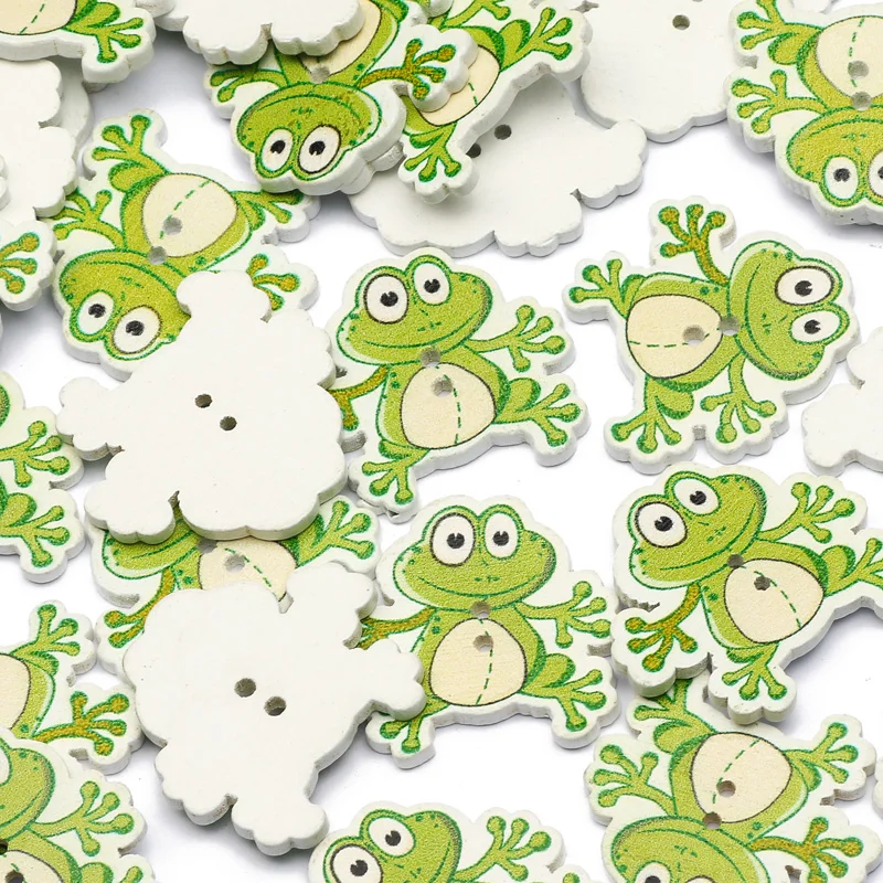 50pcs Cute Frog Wooden Buttons Needlework Buttons For Clothing Crafts Supplies Scrapbooking Sewing Decoration DIY Accessories