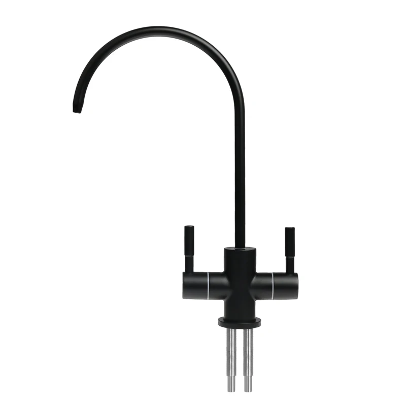 Grifo de fregadero con doble orificio de 1/4 pulgadas, herramienta de Instalación rápida, filtro de agua potable, ósmosis inversa, color negro, KF209
